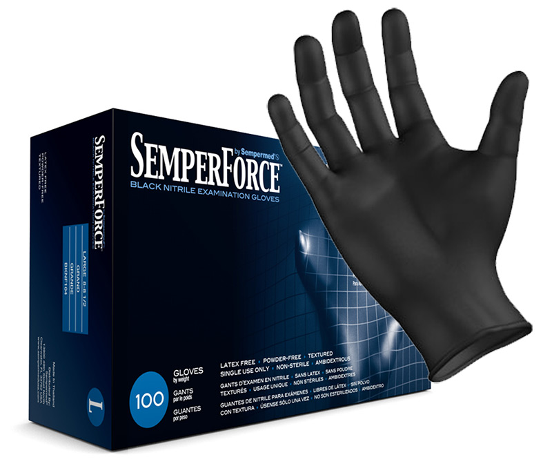 SemperForce Black Nitrile Gloves - Latex Free - Tough Disposable Gloves